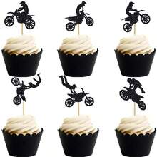 1/13pcs Motorcycle Happy Birthday Cake Topper Black Flash Cake Pick Dirt Bike Birthday Party Cake Decoration Motocross Sports Theme Cake Topper - View 4