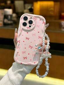 蝴蝶结奶油色漩涡波浪边米色时尚可拆卸手链简约加厚防震手机壳适用于 17/17 Pro/ 15 Pro Max/ 16/16 Pro/16 Pro Max/16 Plus/15 XR /7/8 15 Pro Max/12 Pro Max/13 Pro Max/14 Pro Max 13 14 11 12p14， - 彩色 - 查看 2