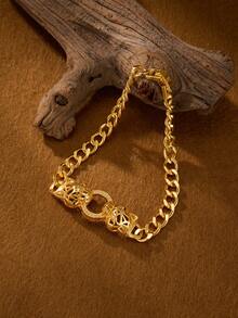 1 Piece Fashion Classic Shiny Plated 18k Gold Double Leopard Ring Zirconia Inlaid Bracelets, Suitable For Women's Daily Wear , Excluding Box - Double Leopard Bracelet - View 6