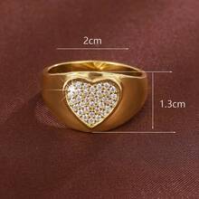 1pc Elegant Heart-Shaped Design Cubic Zirconia Inlaid Women's Ring, Holiday Gift - Multicolor - View 5