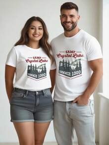 Women's Oversized Crew Neck Graphic Cotton T Shirt Black White Options,  Camp Crystal Lake Summer 1980 Casual Wear, Spring Short Sleeve Loose Fit Tops, Summer Fashion Basic Tees, Clothes Gift For Womens - 白色 - 查看 2