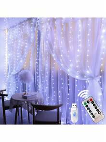 6x3cm/3x3cm LED Curtain Lights, USB Hanging Window Lights With Remote Control, Connectable Fairy Lights, Bedroom Decor, Outdoor Decor, Valentine's Day Decor, Mother's Day Decor, Wedding, Birthday Gift, Indoor Decor, Christmas Party Supplies, Party Decorations, Holiday Hanging Ornaments - USB Curtain Light - View 9