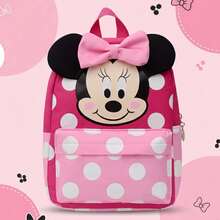 官方鼠标设计大容量前置拉链口袋实用粉色波点日常背包，可调节加厚肩带，轻便便携旅行背包，多功能日常必备女性背包 - 彩色 - 查看 2