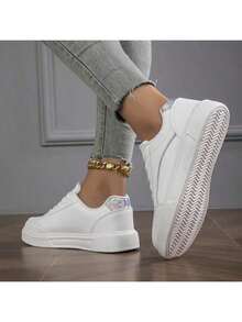 Women's White Casual Sneakers. Classic White Sneakers, Versatile And Non-Slip, Women's Sneakers // Soft Elastic EVA Sole + Non-Slip Texture, Stable Grip, A Pair Of Multifunctional Women's Shoes - 升級至白色 - 查看 7