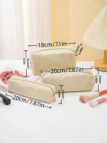 1pc High-Quality Corduroy Pencil - Large Capacity, Durable, Made Of Polyester Fabric, Zipper Closure, Purple/White Mix Color, Gold Zipper Pull, Fashionable Minimalist Design, Suitable Students And Professionals, Professional Organization, Student Stationery Storage, Soft Texture Material, Back To School Essential OLCN - 多色的 - 查看 6