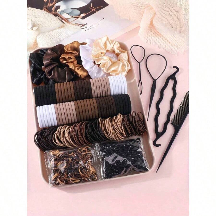 NEW1159pcs/Set Basic Fashion Hair Accessories Kit: Includes Satin Scrunchies For Elegant Slouchy Styles Multi-Color Hair Ties And Practical Styling Tools Like Comb - Suitable For Girls And Women Satisfying Daily Needs. Easy To Create Simple Ponytails Fancy Buns Or Creative Hairstyles Practical And Useful! School Stuff Gifts Hair Bobbles Hair Bands Head Accessories - 彩色 - 查看 1