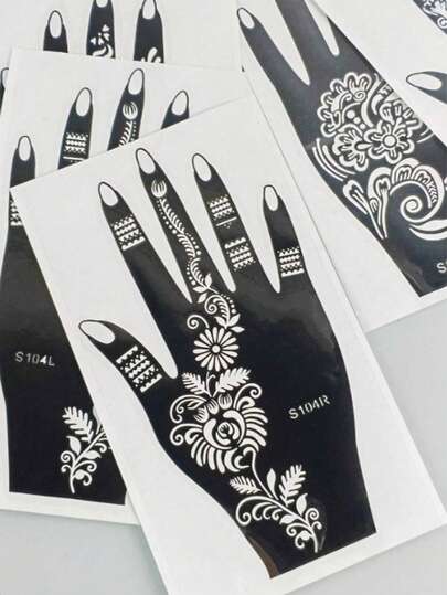 4pcs High Quality Floral Pattern Henna Temporary Tattoo Stickers, Colorful Painting Body Art Stencils, Glitter Hollow Tattoo Stickers, Suitable For Body Painting Makeup Mandala Designs