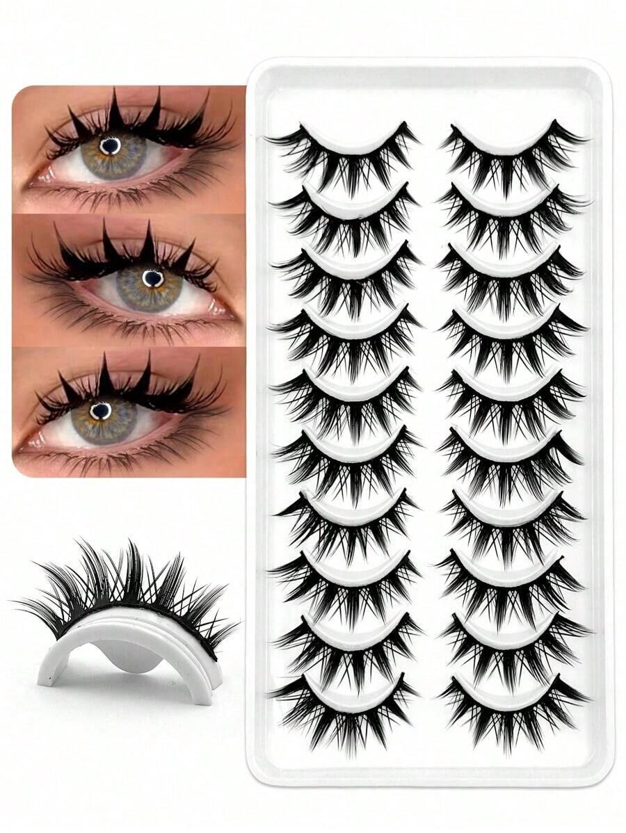 10 Pairs Manga Fairy Style Spiky Anime Lashes Natural Novice Makeup For Daily Dating Bride Clear Band False Eyelashes Comfortable To Wear Upper Lash Realistic Eyelash Full Strip Lashes Lasting Volume Popular Makeup Beauty Strip Lashes, Lashes, Eyelashes, Fake Lashes - 黑色 29 - 查看 1