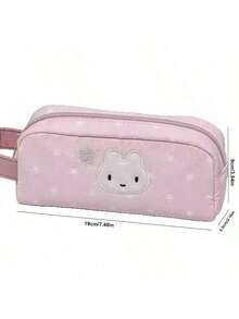 1pc Pink Cute Rabbit Design Large Capacity Stationery Bag, High-Quality Handheld Pencil Case, Essential Back To School Item For Girls - Pink - View 3