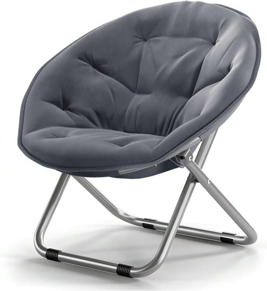 AVEDISTANTE Folding Living Room Chairs, Large Saucer Chair, 76 CM * 52 CM, Folding Single Armchair, Suitable For Outdoor And Indoor Use, Garden, Camping, Living Room Or Bedroom - Navy Blue - 灰色 - 查看 1