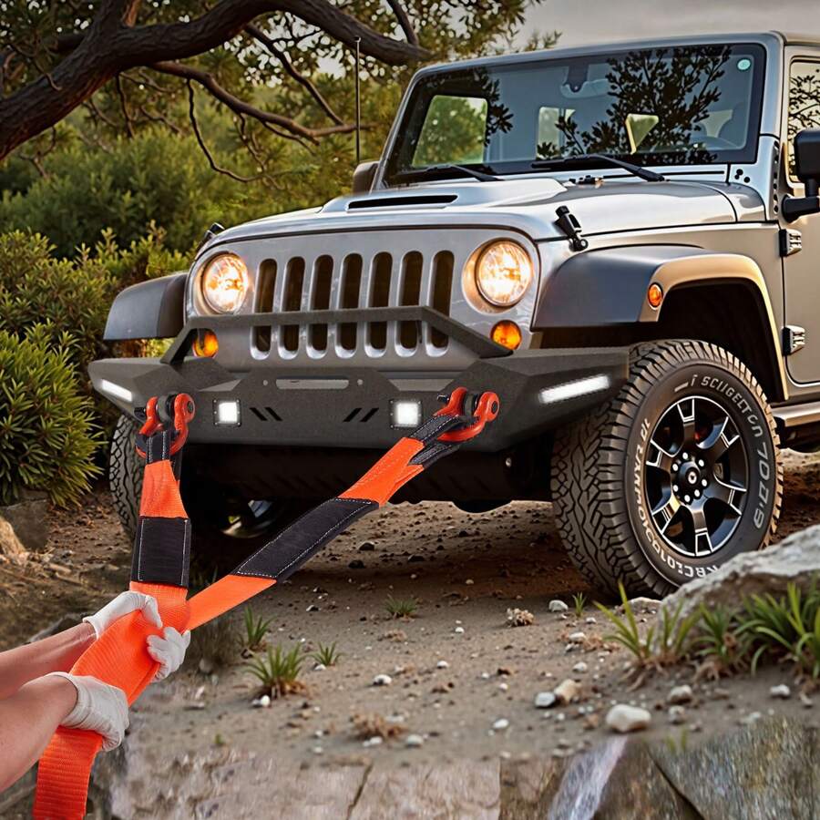 Recovery Tow Strap 3 Inches, 8 Feet 36,000 Lbs Break Strength, Triple Reinforced Loop Straps, Tree Saver, Winch Line Extension Strap, Off Road Towing And Recovery, Extreme Weather Resistance - 3" X 8 Ft - View 1