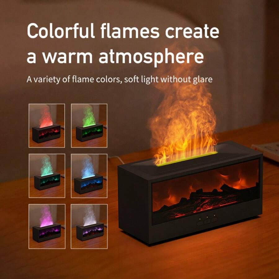 USB-Powered Fireplace Humidifier With Timer Function, Warm Light And Ambient Lighting, Suitable For Home, School, And Office Use, It Makes An Ideal Holiday Gift. Features Include 7 Flame Colors, Remote Control, And Automatic Power-Off When Water Is Low. - Black - View 1
