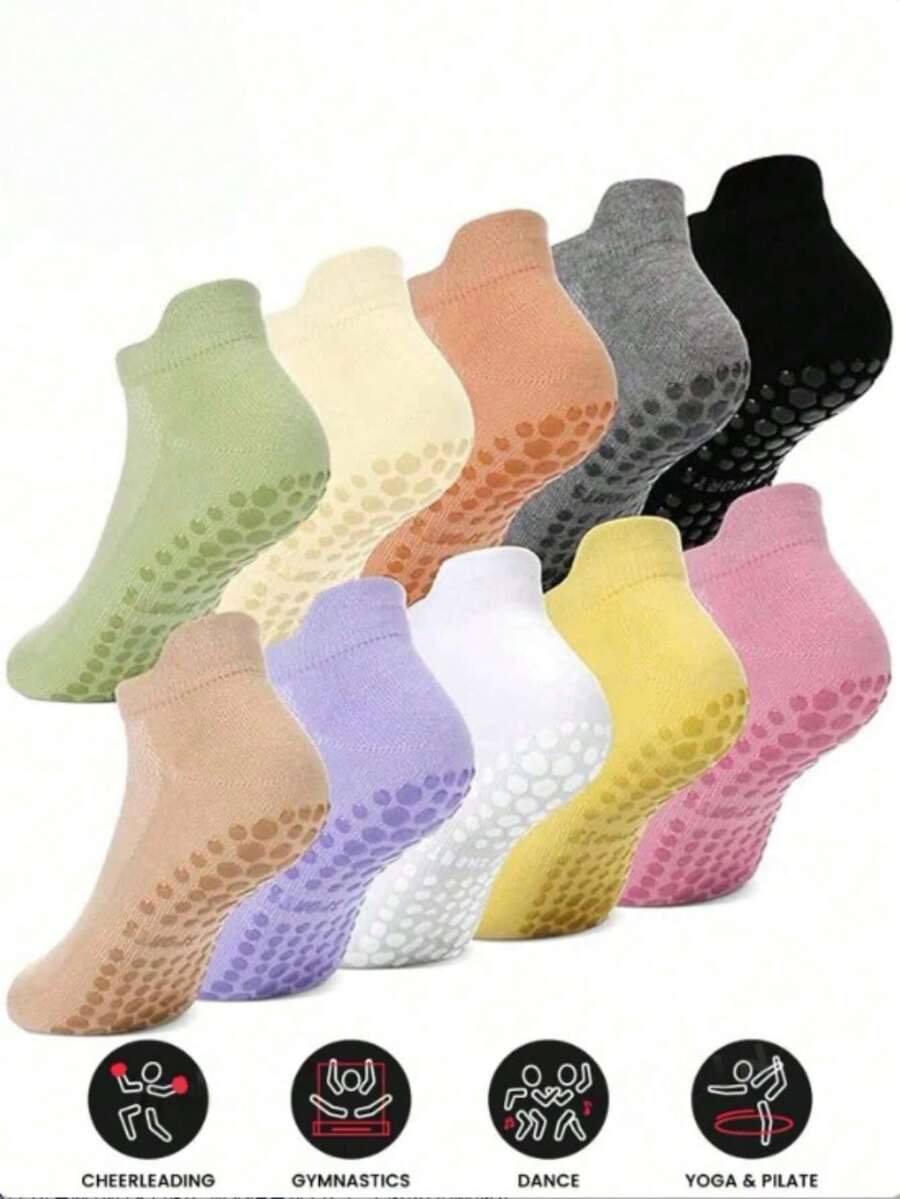 1/4/5/6/8 Pairs Colorful Short Yoga Socks, Soft & Lightweight, Suitable For Women In Spring & Autumn, Ideal For Daily Wear, Pilates, Yoga, Aerobics, Outdoor Running, Cycling, Hiking - Multicolor - View 1