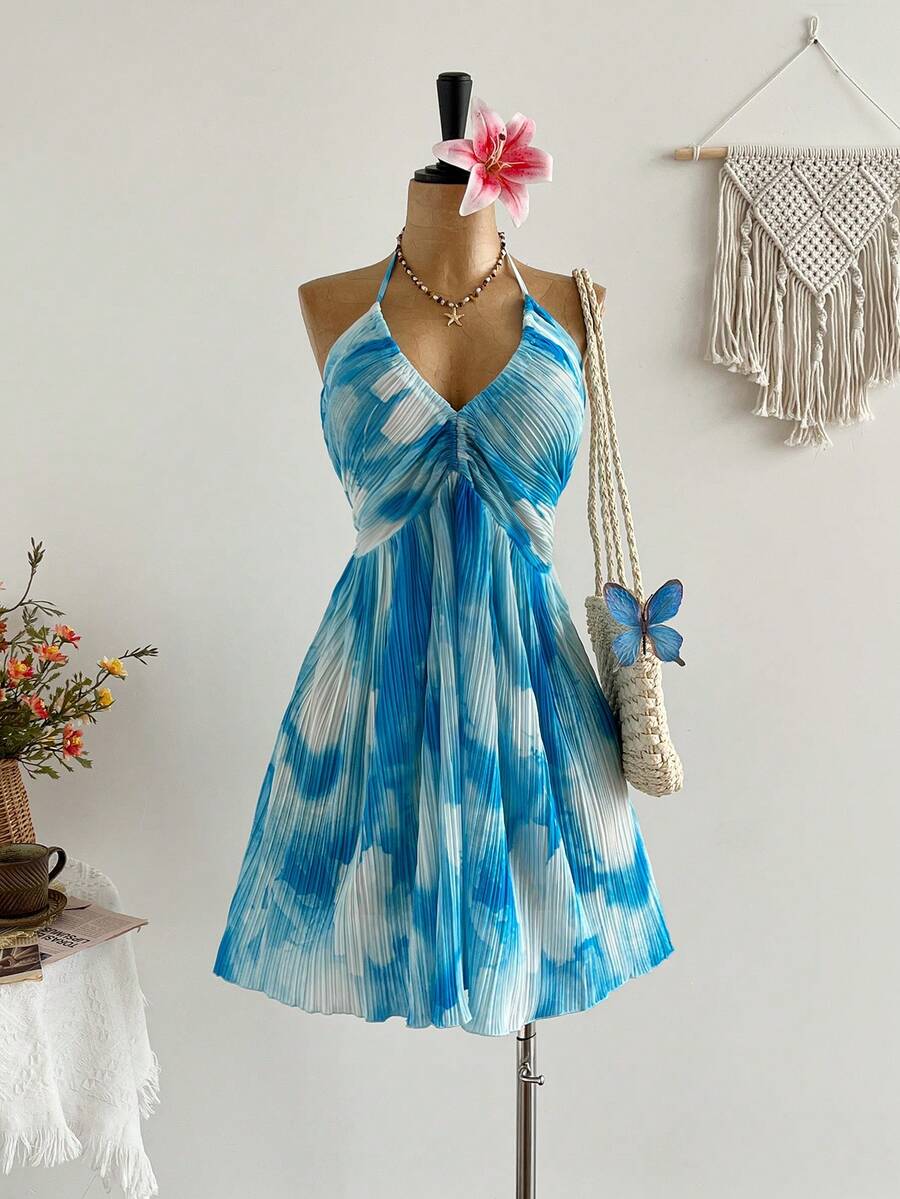 Temptaria Đầm hở lưng, trễ vai, kiểu cổ yếm dành cho nữ cỡ lớn, phong cách Bohemian, thích hợp cho các lễ hội âm nhạc, kỳ nghỉ nhiệt đới, tiệc tùng và các dịp khác trong mùa hè thanh lịch. - Màu xanh lam - Xem 1