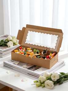 5个/10个/15个装波浪形窗口糕点盒，甜甜圈盒，大号饼干盒，蛋糕盒，糖果盒，挞盒，糕点盒，巧克力盒，饼干盒，派对盒，生日盒，复活节假日派对盒，聚会礼品包装盒，挞盒包装盒 - 查看 6