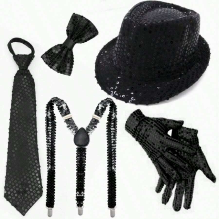 D EXCEED 1/5pcs Retro 70s Disco Elastic Y-Shaped Suspenders, Soft Felt Hat And Bow Tie Set, Accessories - Multicolor - View 1