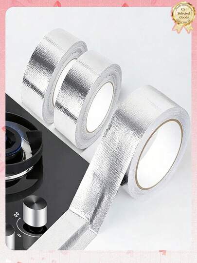 1片高温铝箔胶带，排气管维修胶带，带自粘性，高温胶带可平滑粘附于弯曲和不平整的表面而不卷曲，适用于铝合金、木材和其他清洁表面，反射表面可阻挡辐射热，形成持久的防水屏障，防止潮气和腐蚀，适用于厨房、管道、烘干机排气口、空调、管道密封和维修等。