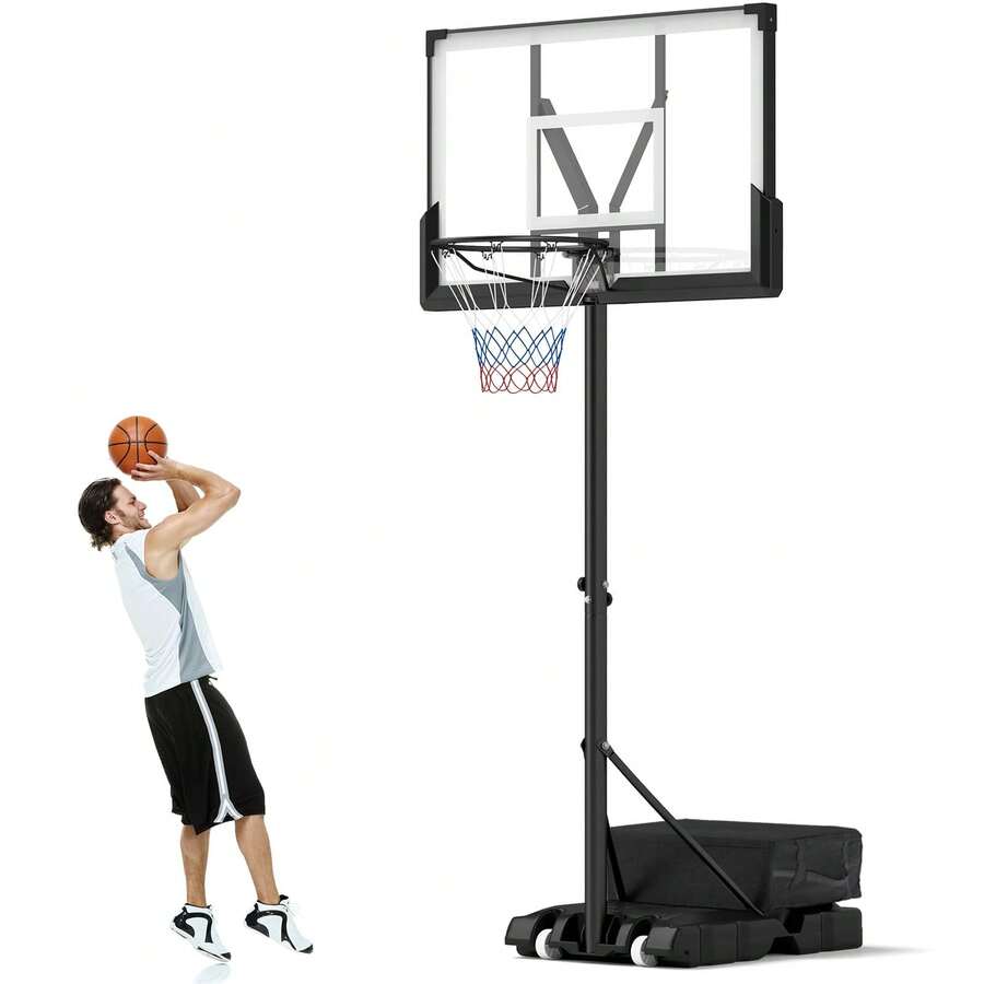 COSTWAY Basketball Hoop Outdoor System W/ 45 Inch Shatterproof PC Backboard, 4.1-10 FT Height Adjustable Basketball Goal,Black - A - View 1