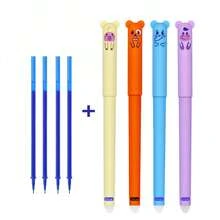 4支可爱动物造型中性笔+4支替换笔芯，0.5毫米笔尖，可擦写，蓝色或黑色墨水可选，笔杆可水洗，非常适合学生日常书写，学生常用办公用品，学校文具。 - 套裝 - 查看 9