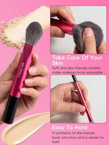 BS-MALL 23pcs Professional Face Makeup Brush Set, 20pcs Soft Velvety Makeup Brushes + 2pcs Red & Black Patterned Makeup Sponge + White Makeup Sponge Holder - Hot Pink - View 5