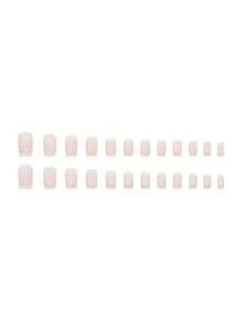 Bộ 24 móng tay giả vuông ngắn viền hồng nhạt dễ thương phong cách tối giản Pháp thời Y2K, móng dán acrylic thích hợp cho nữ công sở, sử dụng hàng ngày, hẹn hò, tiệc trà chiều và đi chơi. - Nhiều màu - Xem 4