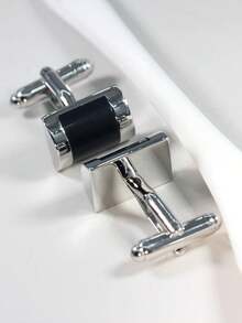 1 对时尚黑色弧形铜质男士袖扣 - 黑色 - 查看 4