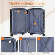 Carry On Luggage, Hard Shell, Double Spinner Wheels Lightweight Suitcase  Lock, Luggage Set - Black - View 5