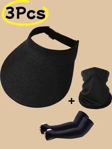 Three Pieces Adjustable Straw Hat With A Peaked Top, New Summer Fashionable And Neutral Foldable Wide-Brimmed Sun Hat, Casual Multi-Functional Bohemian Retro Street Elegant Style, Polyester Fabric, Spring And Summer Style - Multicolor - View 2