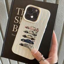 1pc TPU Material Blue Striped Sports Car Pattern Phone Case, Compatible With IPhone 17 Pro Max/17/16 Pro Max/15/13/12/11, S20 FE/A15/S24/A55, Note 11/12/13 Pro, Full Coverage Anti-Drop Soft Protective Cover - White - View 2