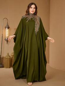 Đầm dạ hội dáng ôm thanh lịch bằng satin đính sequin cổ đứng tay cánh dơi dành cho nữ của SUPGIR - Màu xanh Ô liu - Xem 4