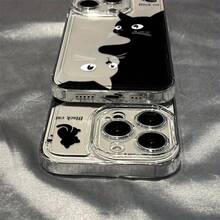 1pc Cute Cartoon Black Cat Space Phone Case, Suitable For IPhone 17 16 15 14 13 12 11 ProMax AIR XS XR X, Transparent Protective Cover - Translucent Black Space Shell Cat - View 5