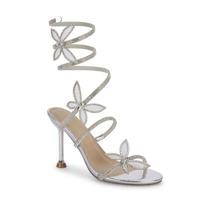 Truffle Collection Women's Heels In Silver Polyurethane - Size UK 3-8 / EU 36-41 / US 5-10 - Shipped Directly From The UK - Delivery In 3-5 Days! - Heel Height 3.5" / 9 Cm - Ladies Elegant Slip On Summer Court Shoes With Open Toe - Stylish Party Wedding Footwear