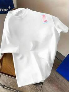 CASA Men's Casual Black Shirt With Letter Print - Fashionable Shirt With Double-Sided Print, Round Neck, Comfortable Fabric,  Streetwear Suitable For Everyday Use, Men's Clothing 0PNZ - 白色 - 查看 3