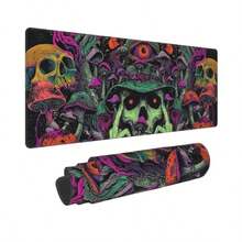 Alfombrilla de mouse de seta de calavera extendida para juegos con bordes cosidos XL para gamer oficina en casa 31.5 x 11.8 pulgadas - Hongo crneo - Ver 7