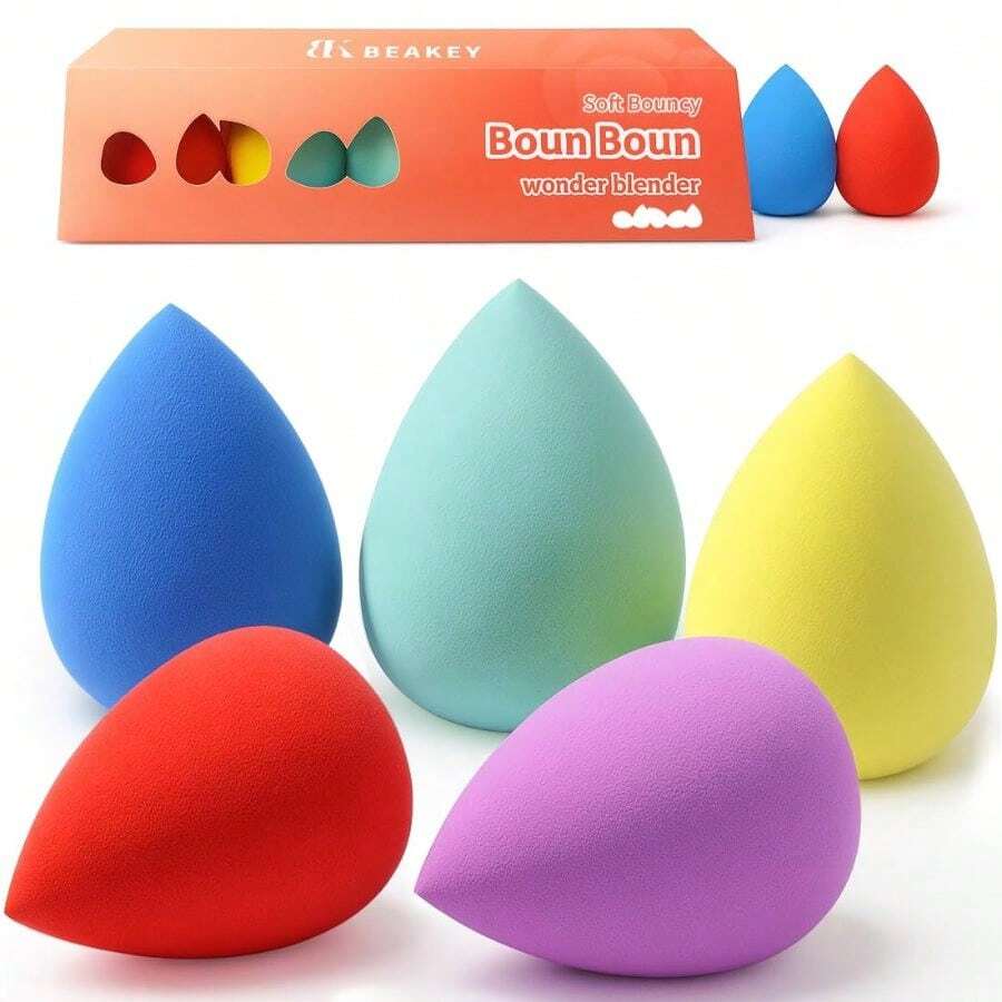 BEAKEY Makeup Sponge Set 5 Pack Micro Porous Low Absorption Soft Latex Free Foundation Beauty Sponges Blenders For Powder Cream - 5 miếng mút xốp nhiều màu - Xem 1