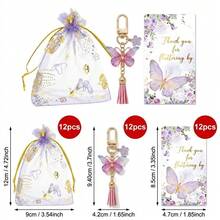 36 pezzi/12 set Portachiavi a forma di farfalla, set regalo per matrimonio e festa, include sacchetti in organza, biglietti di ringraziamento, anelli in metallo, nappine, adatto per matrimoni, feste, decorazioni per compleanni - Portachiavi con nappa a forma di farfalla rosa e blu - Visualizzare 11