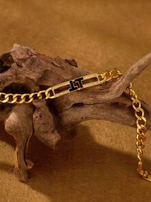 1 Stück modischer klassischer glänzend vergoldeter 18k Gold Armreif mit drei fünfzackigen Sternen und Zirkonia Einlagen, geeignet für den täglichen Gebrauch von Frauen, ohne Verpackung - Schwarzes Doppel-T-Armband - Übersicht 5