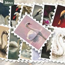36pcs Elegant Waterfowl Illustration Art Stickers Pack | Dynamic Vinyl Decals With Whimsical Swan & Crane Designs | For Laptop, Decor & Gift | For Art Fans & Atmospheric Vibe Enthusiasts - Rectangle - View 11