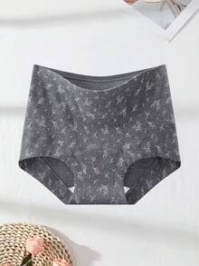 4条装女士平角高腰印花纯棉内裤，柔软舒适，日常穿着舒适。 - 彩色 - 查看 2