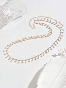 1件女士优雅蝴蝶结仿水晶流苏腰链，Y2K美学水钻肚链，夏季沙滩身体饰品，可调节腰带（链条为手工切割，蝴蝶吊坠和水滴吊坠随机排列） - 金色 - 查看 4