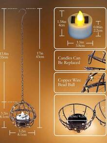 1/2/4个装防水户外太阳能吊灯，带太阳能闪烁茶蜡，可充电吊灯，铜线珠串，配有太阳能茶蜡灯座，适用于庭院、花园、后院、围栏、凉亭、树木等场所。 - 棕色 - 查看 6