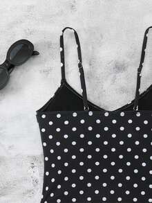 新款春夏法式复古黑白波点独特性感休闲优雅露背系带束腰显瘦沙滩度假派对泳装套装 - 彩色 - 查看 5