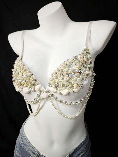 New Sexy Bra Lingerie Set, Handmade Beaded Bikini Underwear, Intimate Apparel Accessories, Suitable For Vacation, Concert, Beach, Party