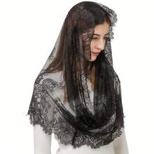 Exquisitely Designed Elegant Vintage-Style Lace Mantilla Veil For Women - Soft, Intricate Floral Pattern, Perfect For Latin Mass, Weddings, And Formal Events. Wedding Accessory | Vintage Lace Veil | Timeless Elegance, Holy Week Shawl - Black - View 11