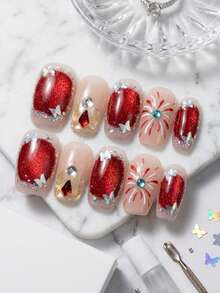 Cat Eyes Glitter Butterfly Nail Art Fake Nails 10 Pieces Short Design For Party Wedding - Multicolor - View 2