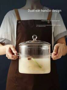 1pc High-Temperature Resistant Glass Pot With Dual Handles, Retro Style Transparent Pot With Lid, Wholesale Household Refrigeration Fruit Container, Cooking Pot - View 8