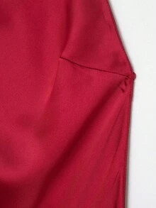 Women's Spring Summer French Style Sexy Satin Backless Halter Maxi Dress - Red - View 5