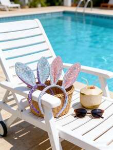 1pc New Cute Rabbit Ear Sequin Headband Hair Accessories, Women Hair Hoop Rabbit Ear Hair Clip - View 2