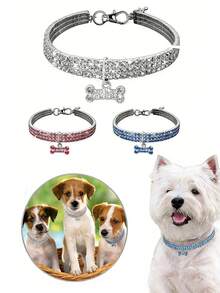 Collier pour animaux de compagnie en cristal scintillant - avec pendentif en forme d'os, convient aux chiens et aux chats, matériau élastique ajustable et confortable pour les petits chiens/chiots et les chats, convient pour un port quotidien, la photographie, les fêtes, les mariages, les vacances, cadeau parfait pour vos animaux de compagnie bien-aimés - Multicolore - Voir 1