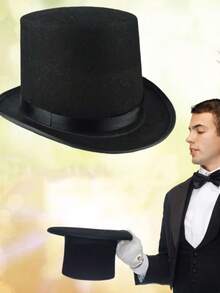 Black Hat, Jazz Hat, Glasses For Magician Stage, Halloween, Punk - A - View 10